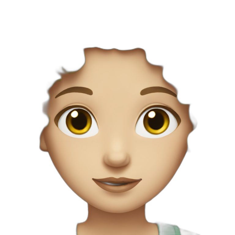 white woman with medium brown curly hair and green eyes emoji