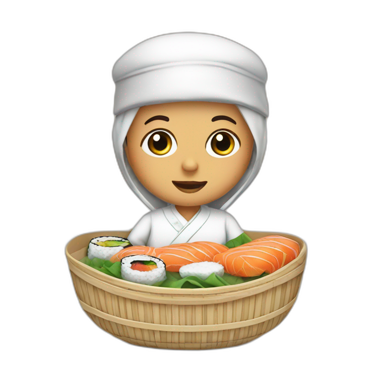 Arab sushi chef in traditional Palestinian outfit baby in crib emoji