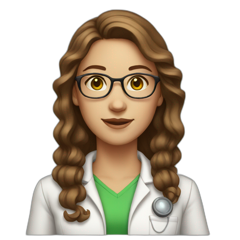 chemist female brown wavy hair light skin green eyes with glasses emoji