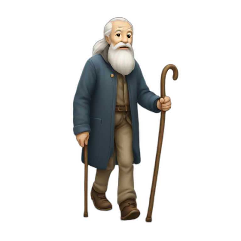 very old man with long beard and cane walking emoji