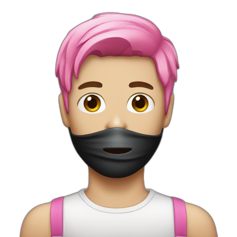 A guy with a black mask with pink hair emoji