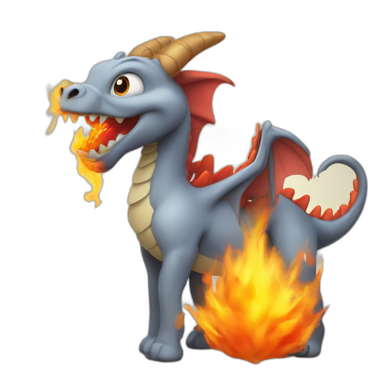 A cute dragon breathing fire on donkeys emoji
