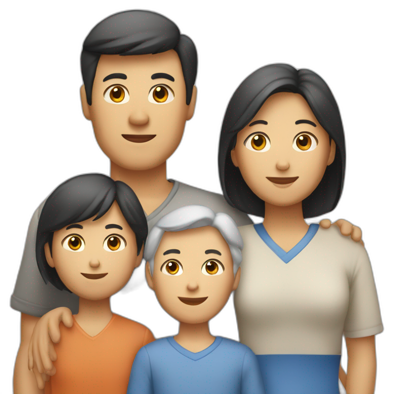 family of 5 asian father, white mother, 2 boys and 1 girl. emoji