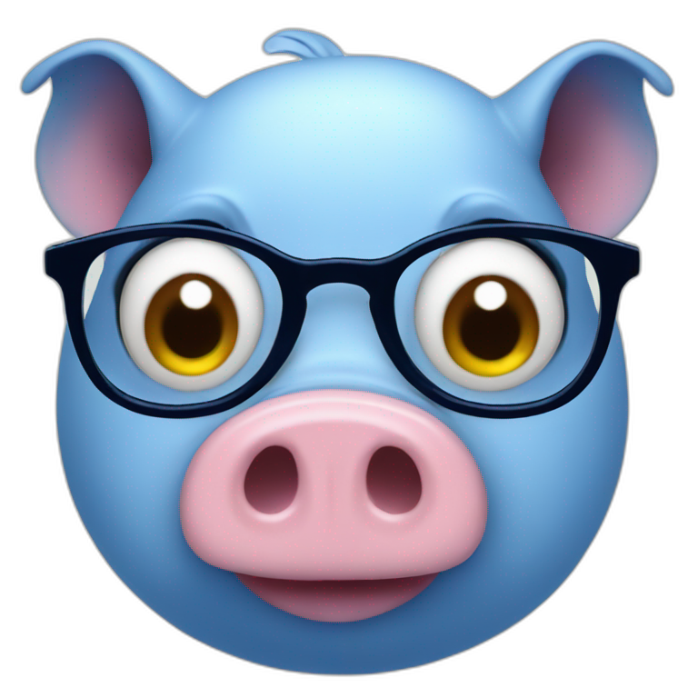 Blue pig with 4 eyes emoji
