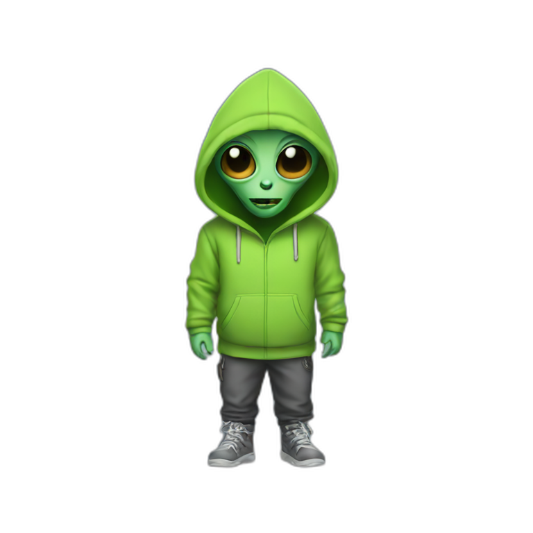 Alien wearing a Hoodie emoji AI Emoji Generator