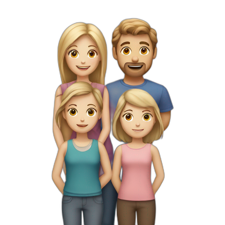 White family of 4, 1 mom with brown hair, 1 boy with Brown hair, 2 girls with long blond hair emoji