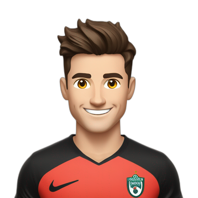 Mason mount Cristiano Ronaldo 30 year old Silicon Valley product designer smiling with stubble and mustache in a black tshirt with broad shoulders profile photo emoji