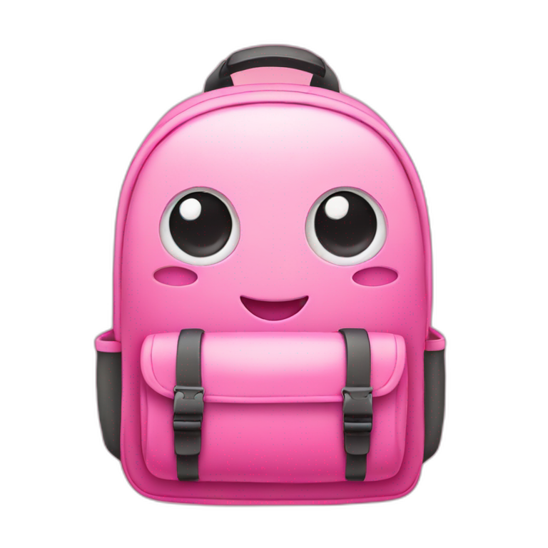 Cute pink backpack with eyes and smile and a map emoji