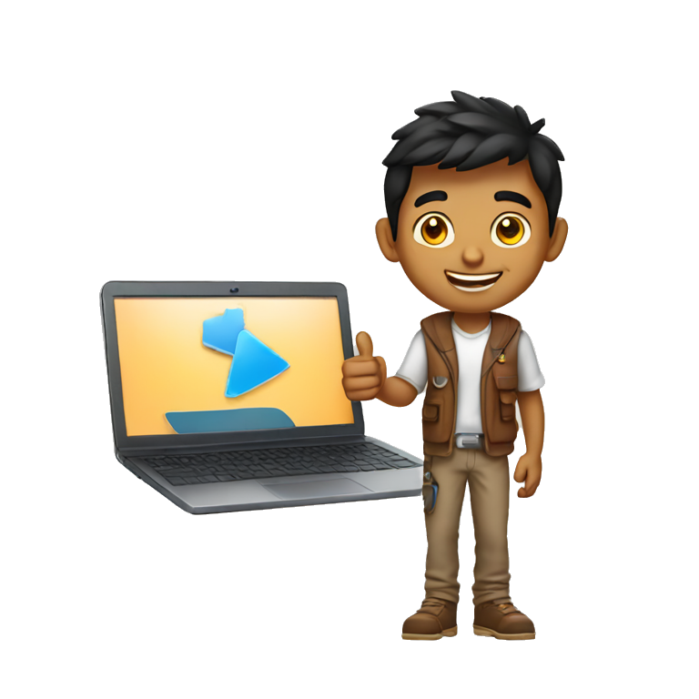 indian college boy holding laptop thumbs up emoji