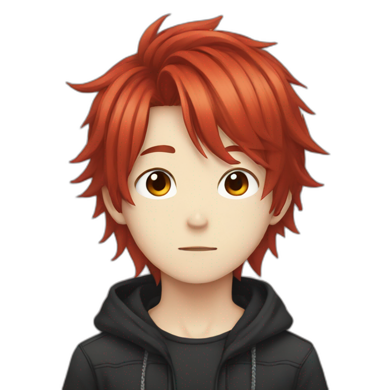 Red haired anime boy with emo hair emoji