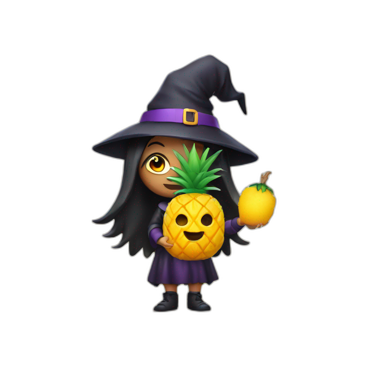 A witch with a pineapple in her hands emoji