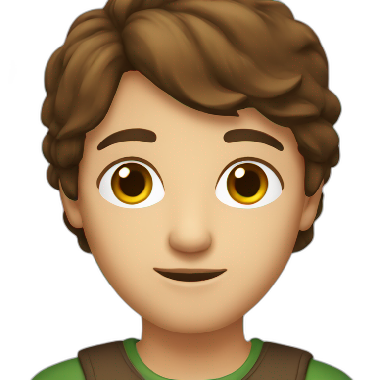 brown hair, brown eyes, with computer emoji