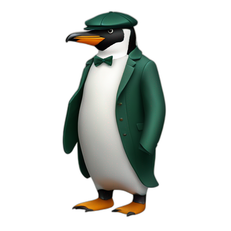 penguin with a dark green peaky blinders flat cap emoji
