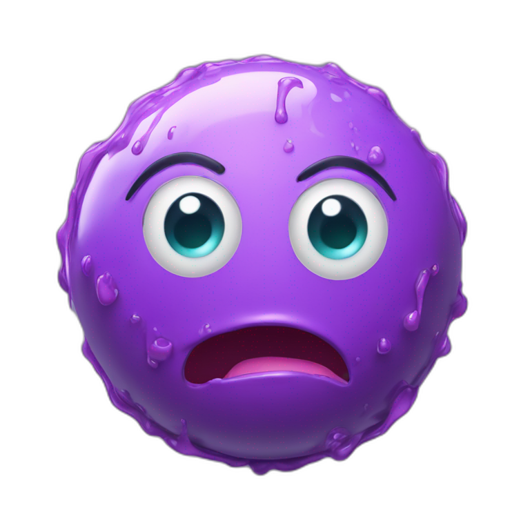 3d sphere with a cartoon fearful lilac Slime skin texture with kind eyes emoji