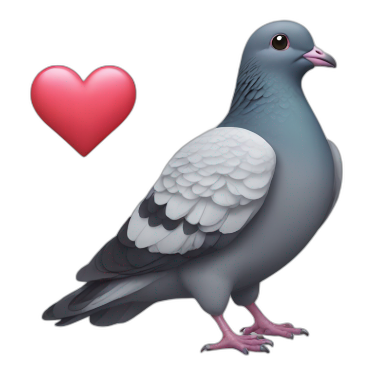 Pigeon holding a heart emoji