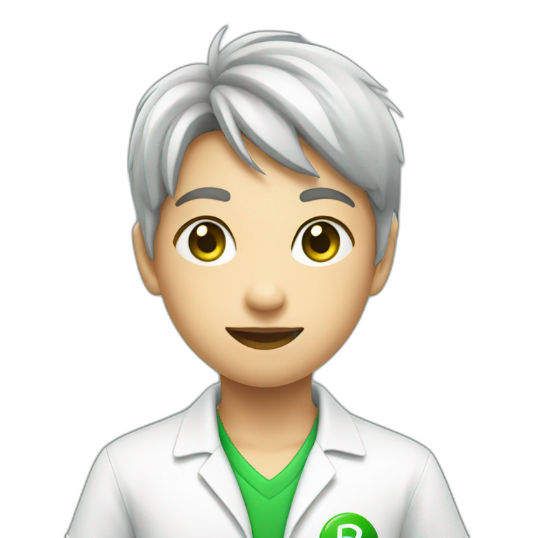 a pupil in white shirt with a green logo on shirt emoji