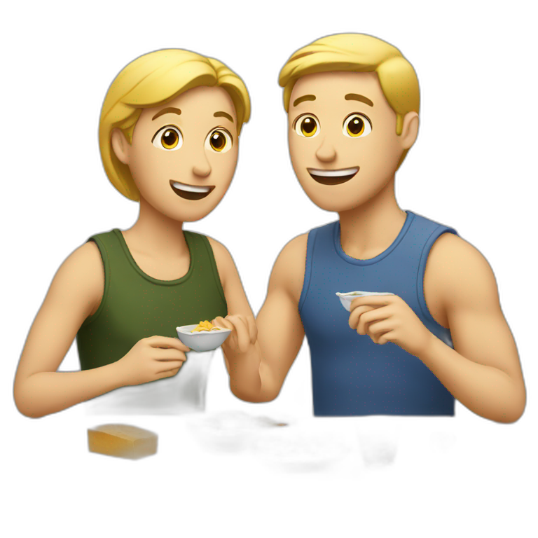 Two white friends eating lunch emoji