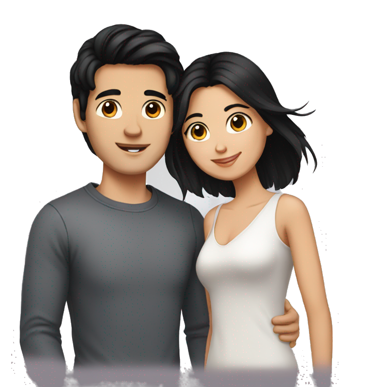 Brunette girl and her boyfriend with black hair emoji