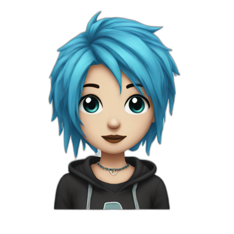 Emo girl choppy blue hair piercings emoji