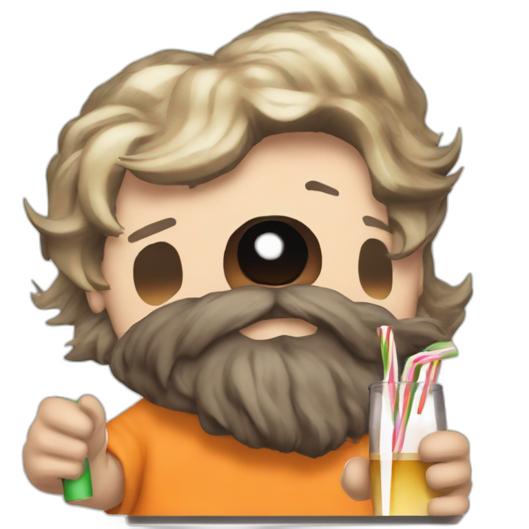 bearded boy holding straw drink emoji