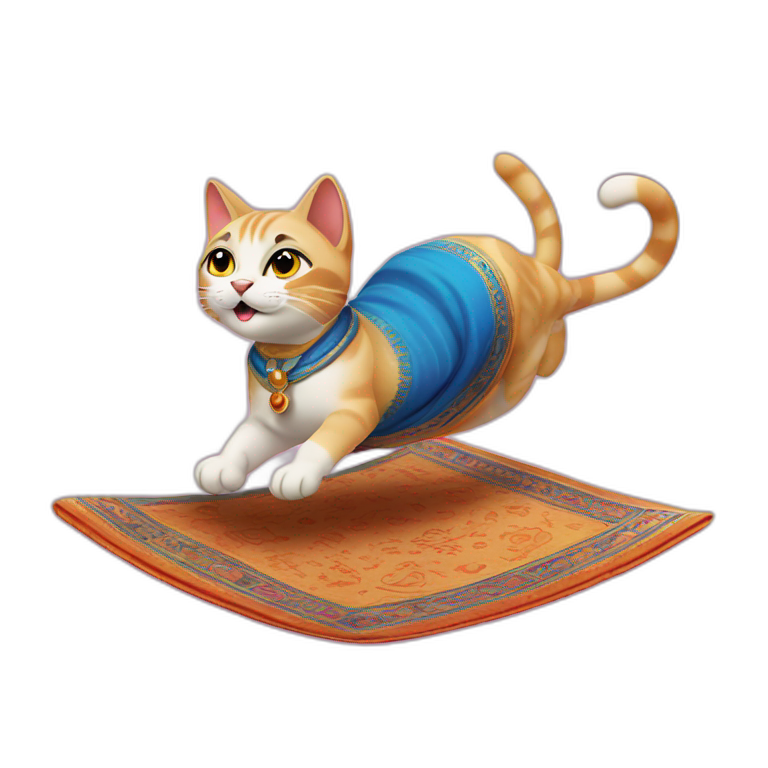 cat on a flying carpet like alladin emoji