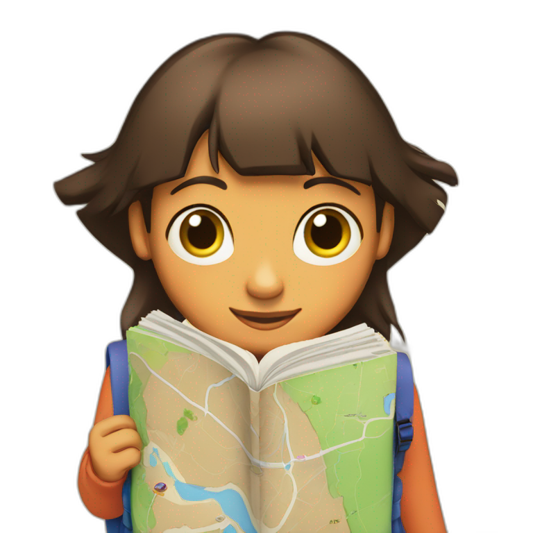 Dora’s backpack with the eyes and the map emoji