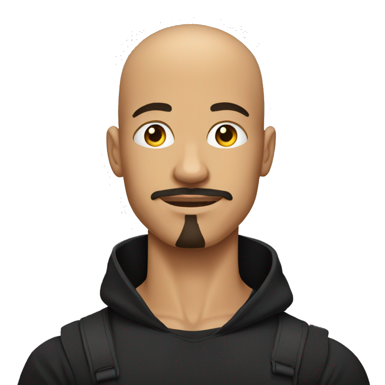 young guy with shaved head, moustache and goatee, with muscles, in a black tshirt emoji