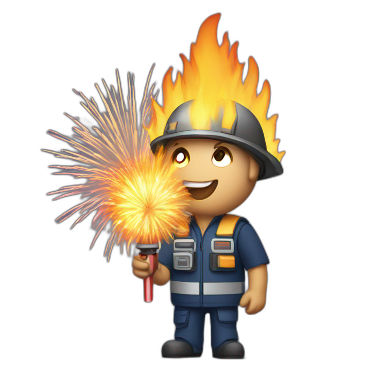 pyrotechnician with remote control and fireworks emoji