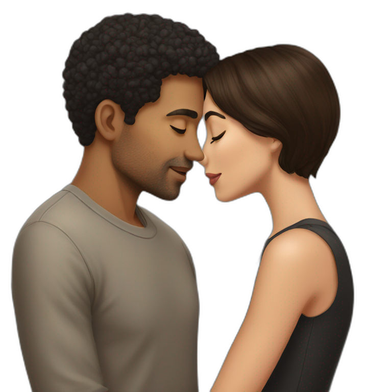 A mixed race man kissing a brunette emoji