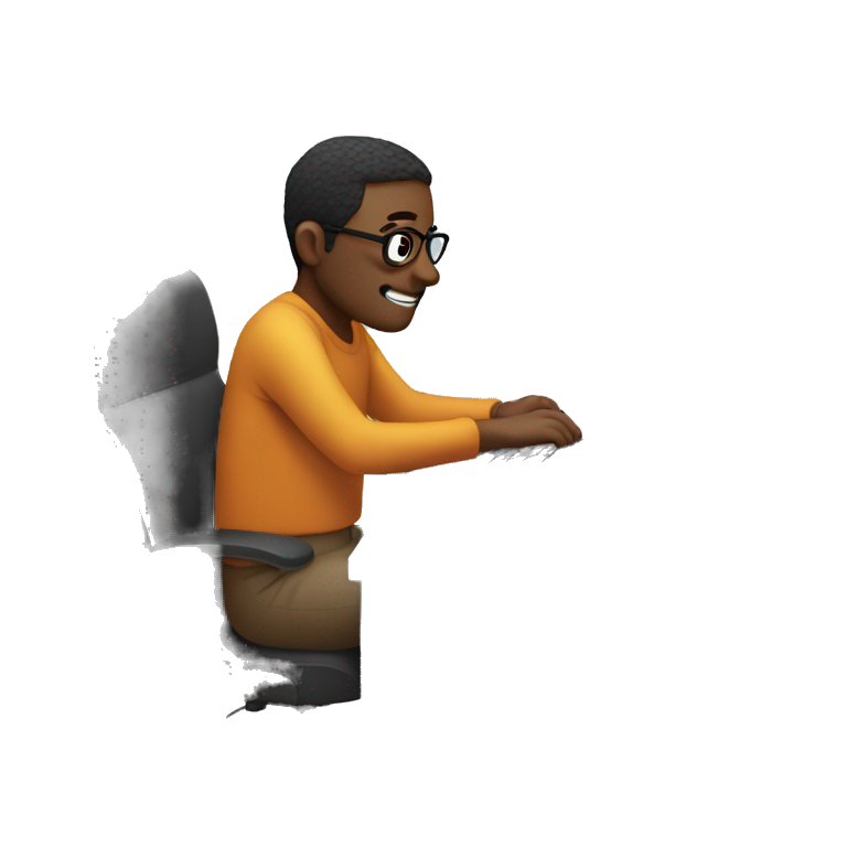 man sitting in front of computer video editing emoji