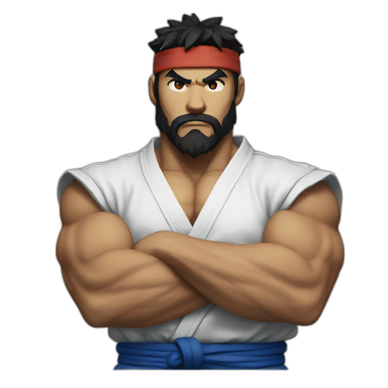 Street fighter Ryu with blue eyes and beard emoji