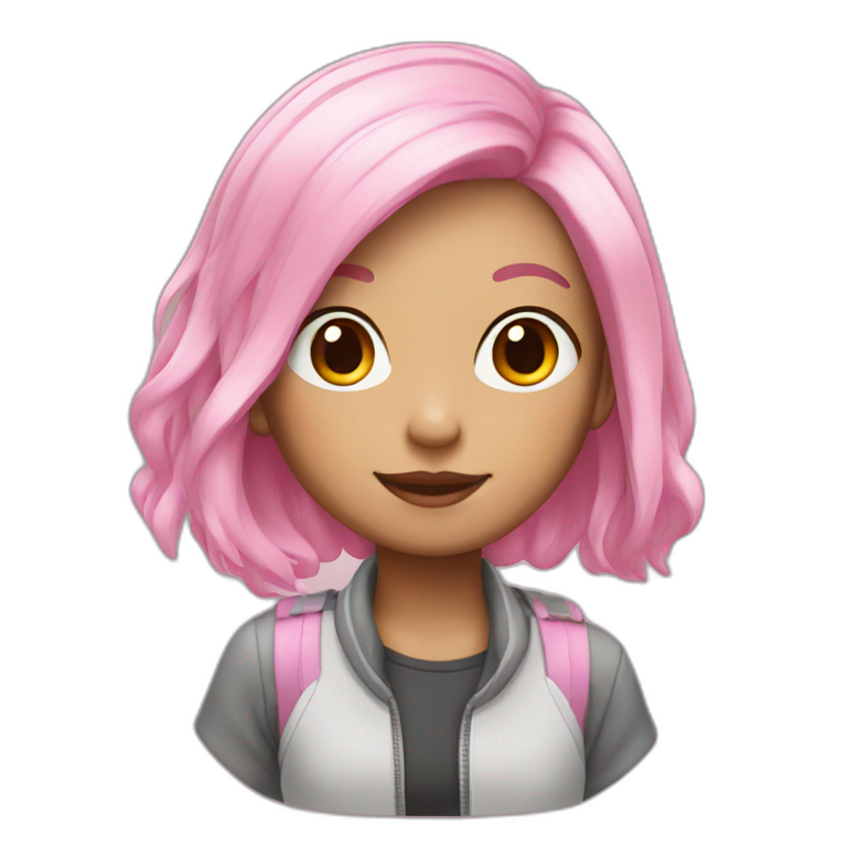 white and asian girl with pink hair emoji