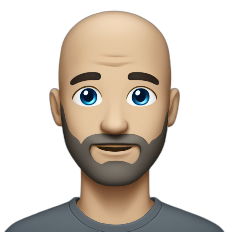 Bald with blue eyes and dark grey beard and small eyebrows emoji
