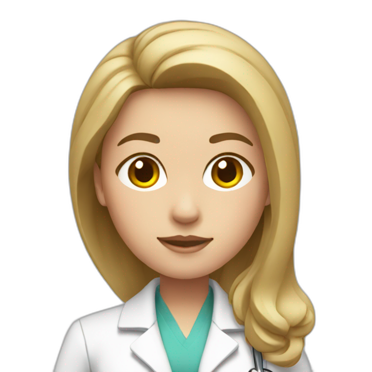 doctor dark blond hair  pink  top with white coat emoji