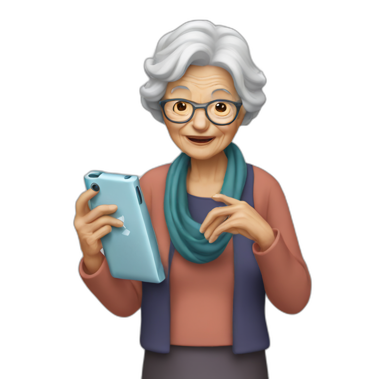 old woman holding an ipod emoji