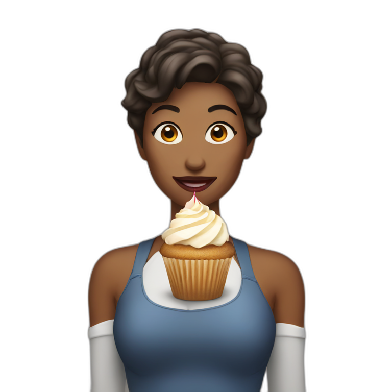 Powerwoman eating a cupcake emoji