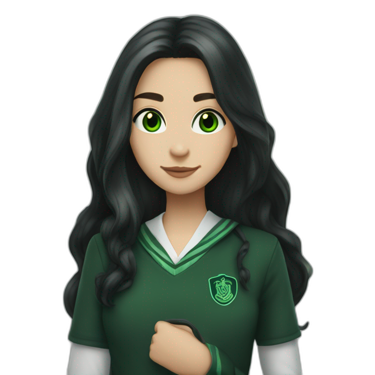 slytherin-student-girl-long dark hair-green eyes emoji
