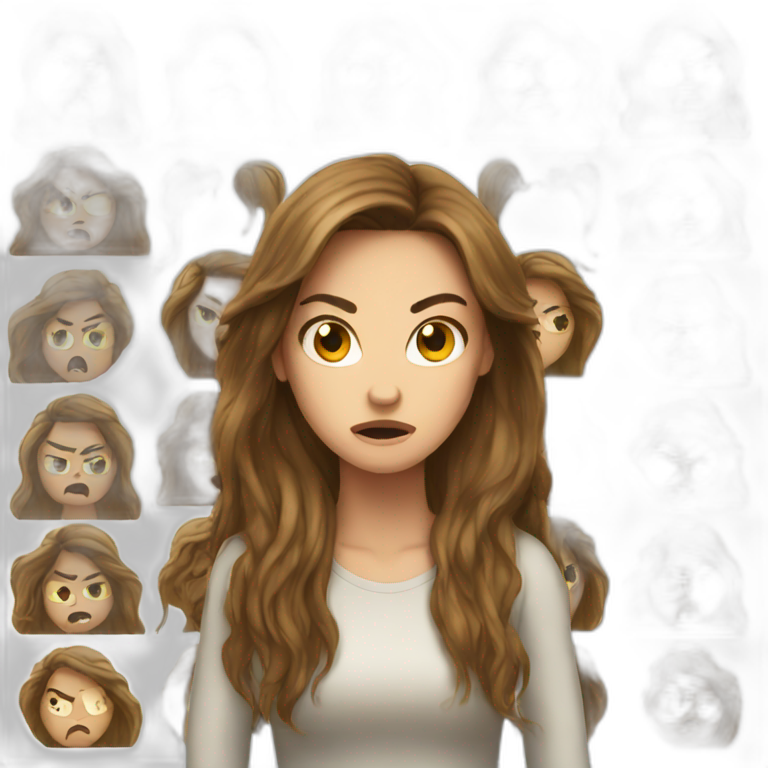 Brown long hair, white girl angry emoji
