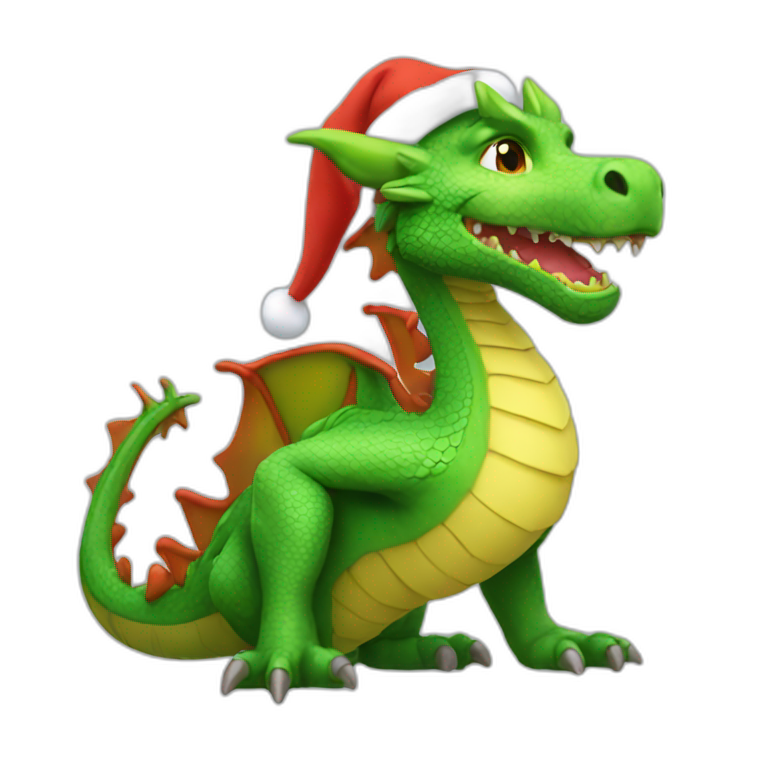 green dragon with Santa new year hat emoji