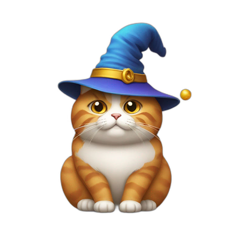 Fat cat with a wizard hat emoji
