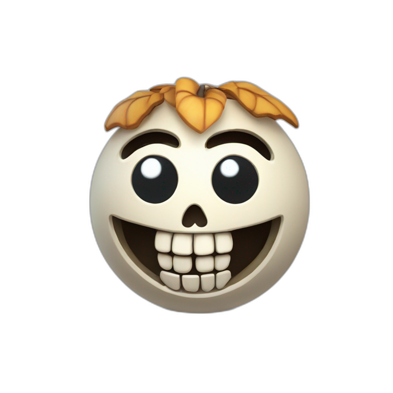 3d sphere with a cartoon Wither Skeleton skin texture with big calm eyes emoji