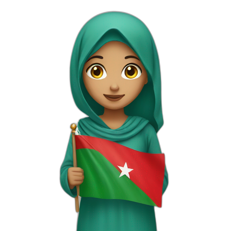 An arabic girl holding moroccan flag emoji