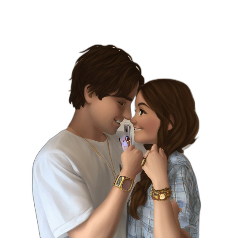 girl and boy holding jewelry emoji