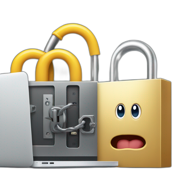 giant lock next to a mac computer emoji