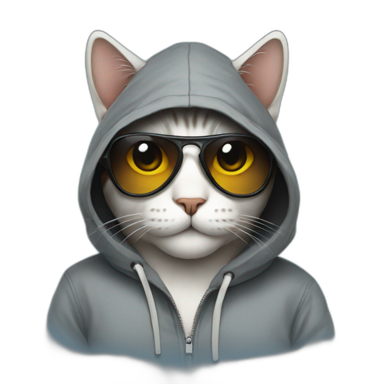 Cat with sunglasses and is wearing a hoodie emoji