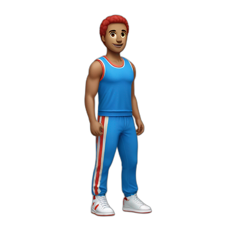 retro 70s blue and red gym clothes for a modern white uni male student emoji