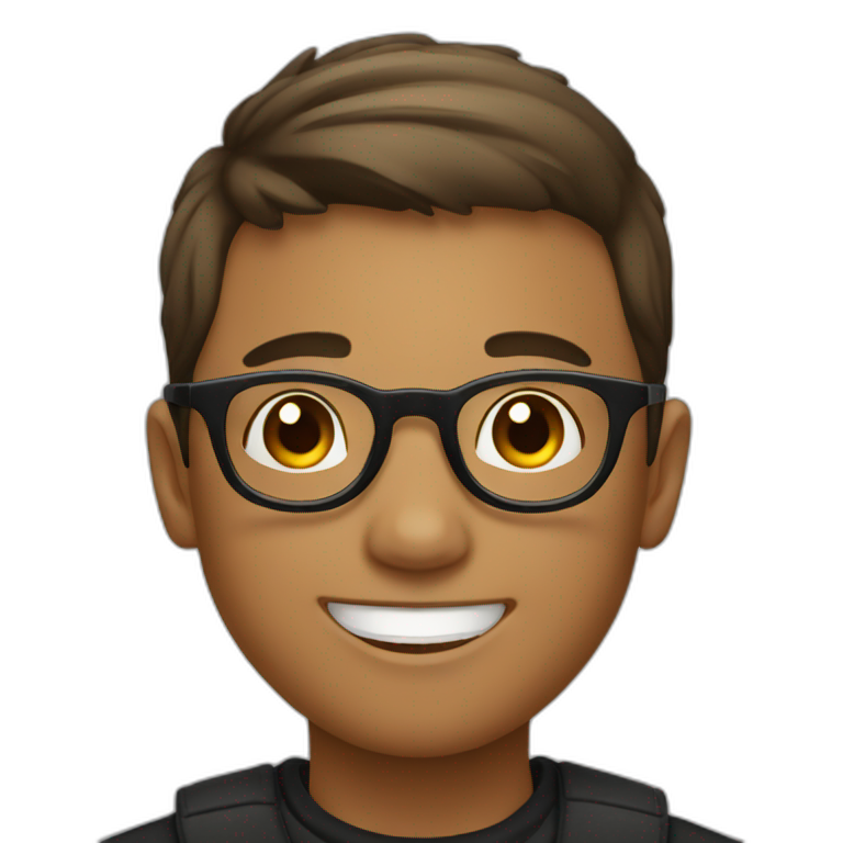 A smiling boy with short hair wearing black-rimmed round glasses emoji