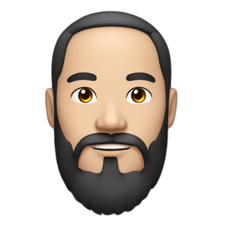 Chinese man with thick beard and short black wavy hair with thick eyebrows emoji