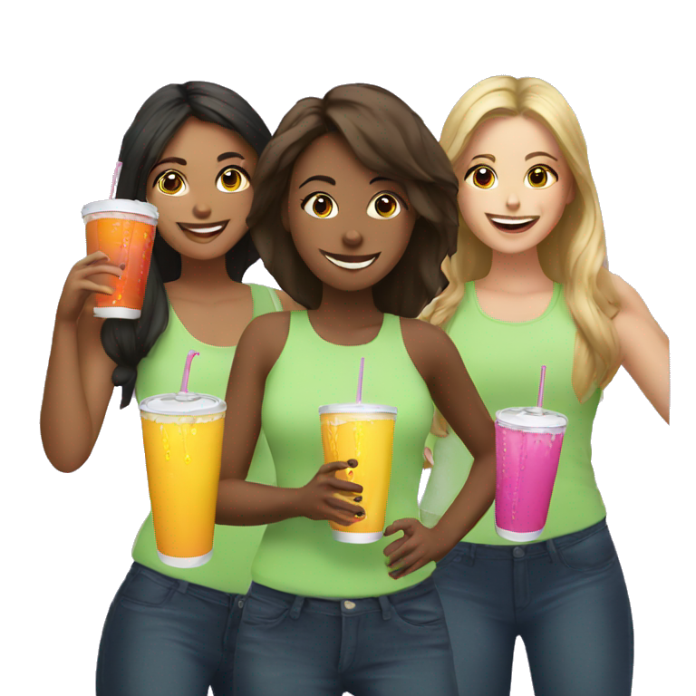 Three girls drinking energy drinks  emoji