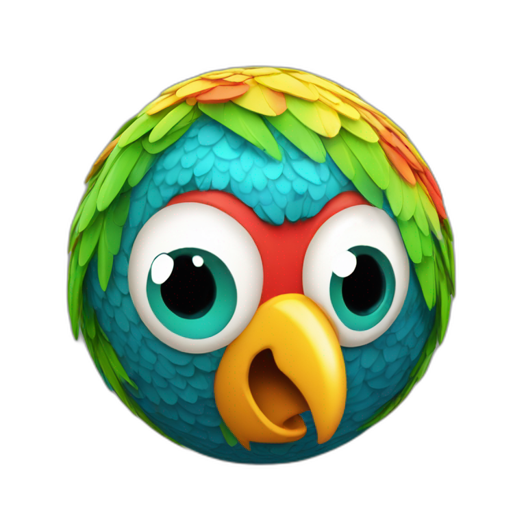 3d sphere with a cartoon Parrot skin texture with big playful eyes emoji